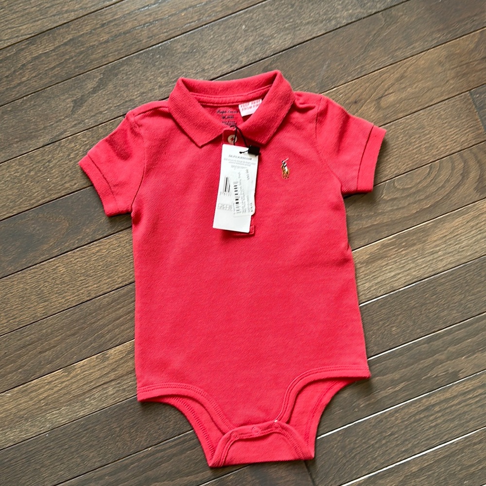 Ralph Lauren button up polo onesie 6M NWT (color is like a dark salmon) boys